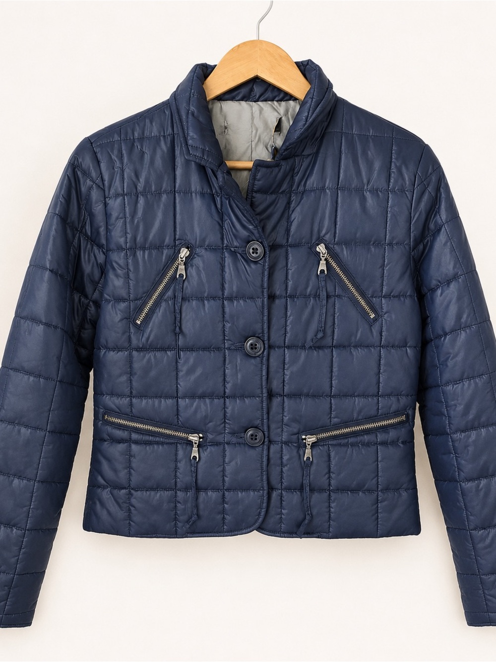 Millard Fillmore Navy Quilted Moto Jacket Y2K Biker Women’s M